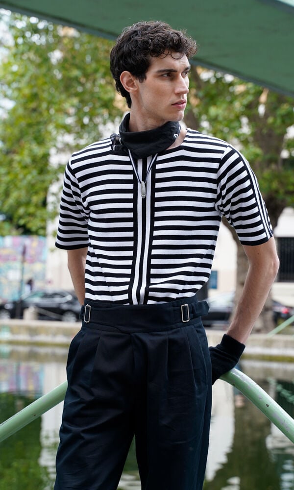 black striped cotton jacquard jumper